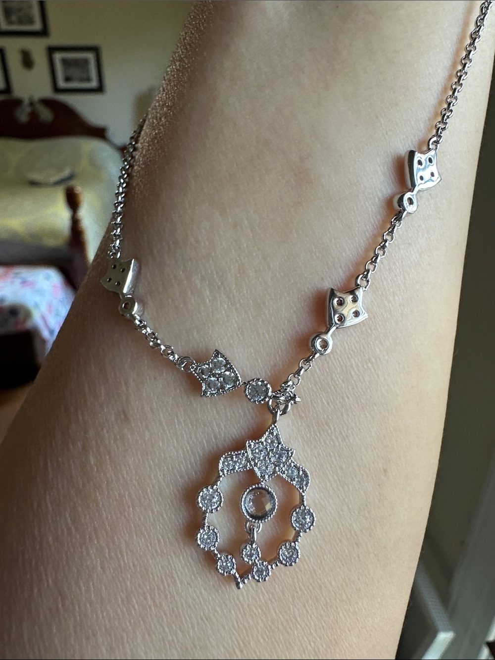 Silver Crystal Pendant Necklace - Elegant Women's Jewelry